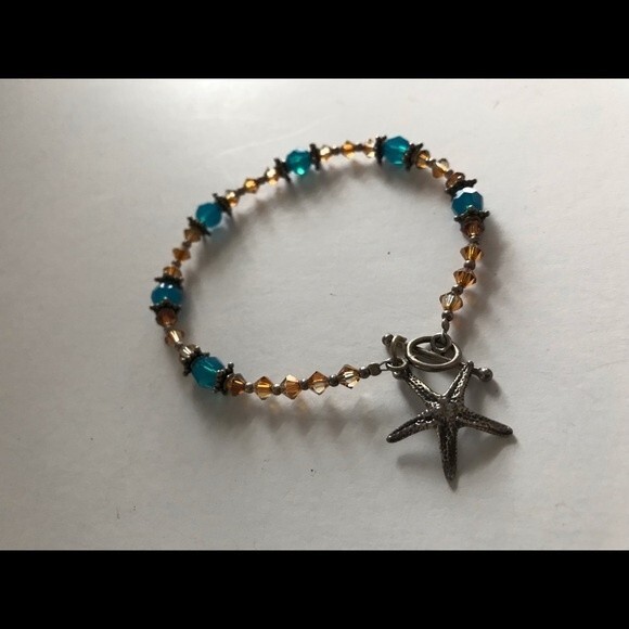 Deadstock NWOT Swarovksi Crystal Sterling Silver Starfish Charm Bracelet 7.5 In - Picture 7 of 8